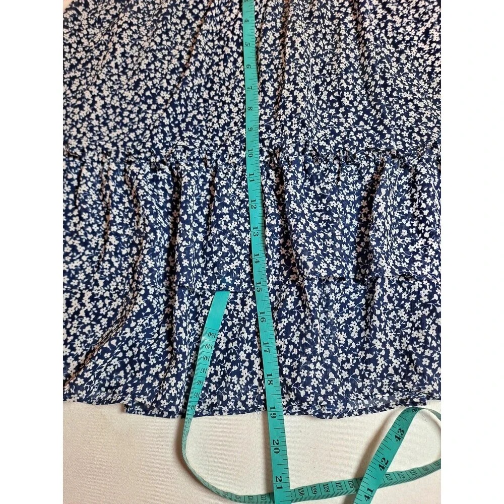 J. Crew Women's Tiered Ruffle Mini Skirt Size M Blue Floral